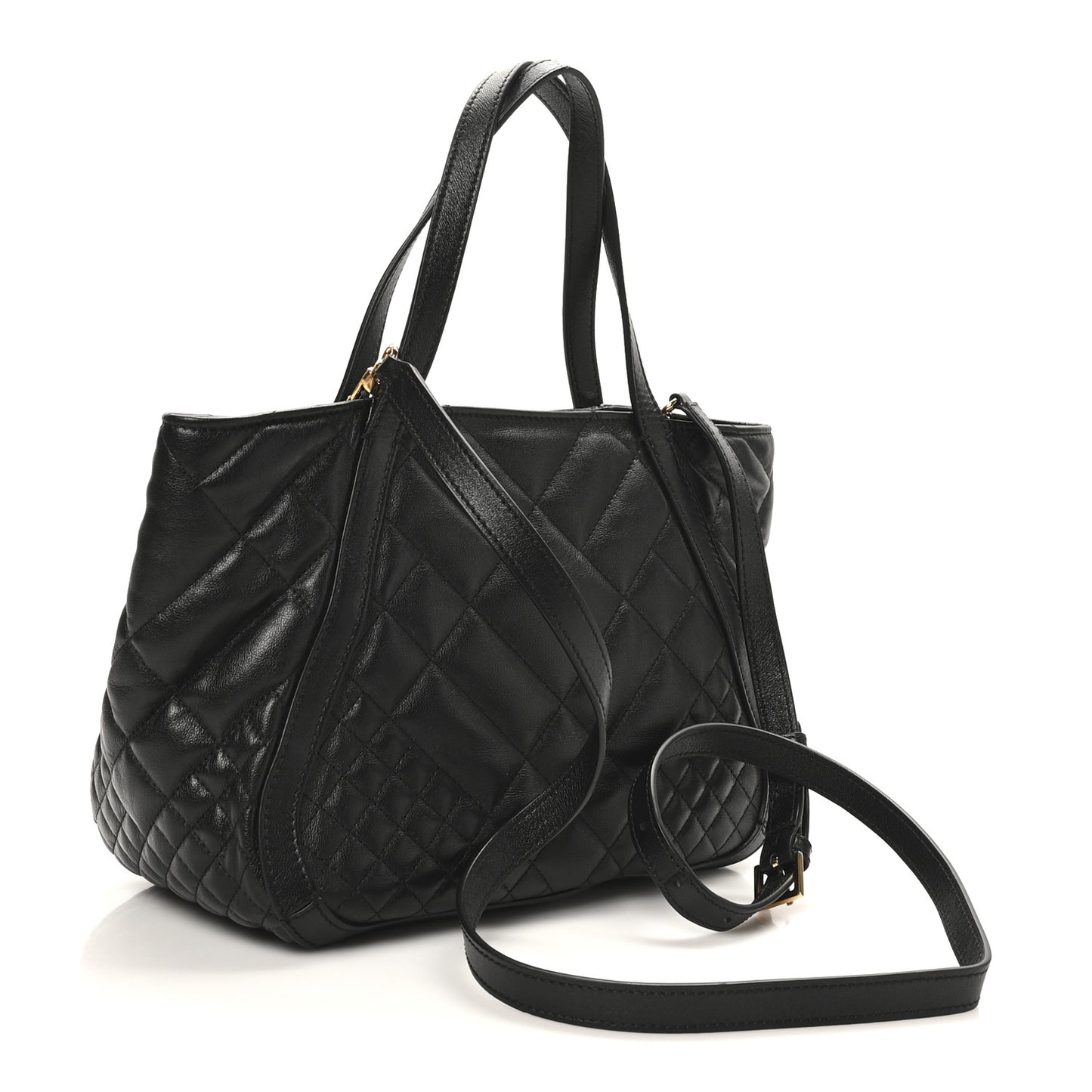 Calfskin Quilted Greca Versace Small Goddess Tote Bag Black