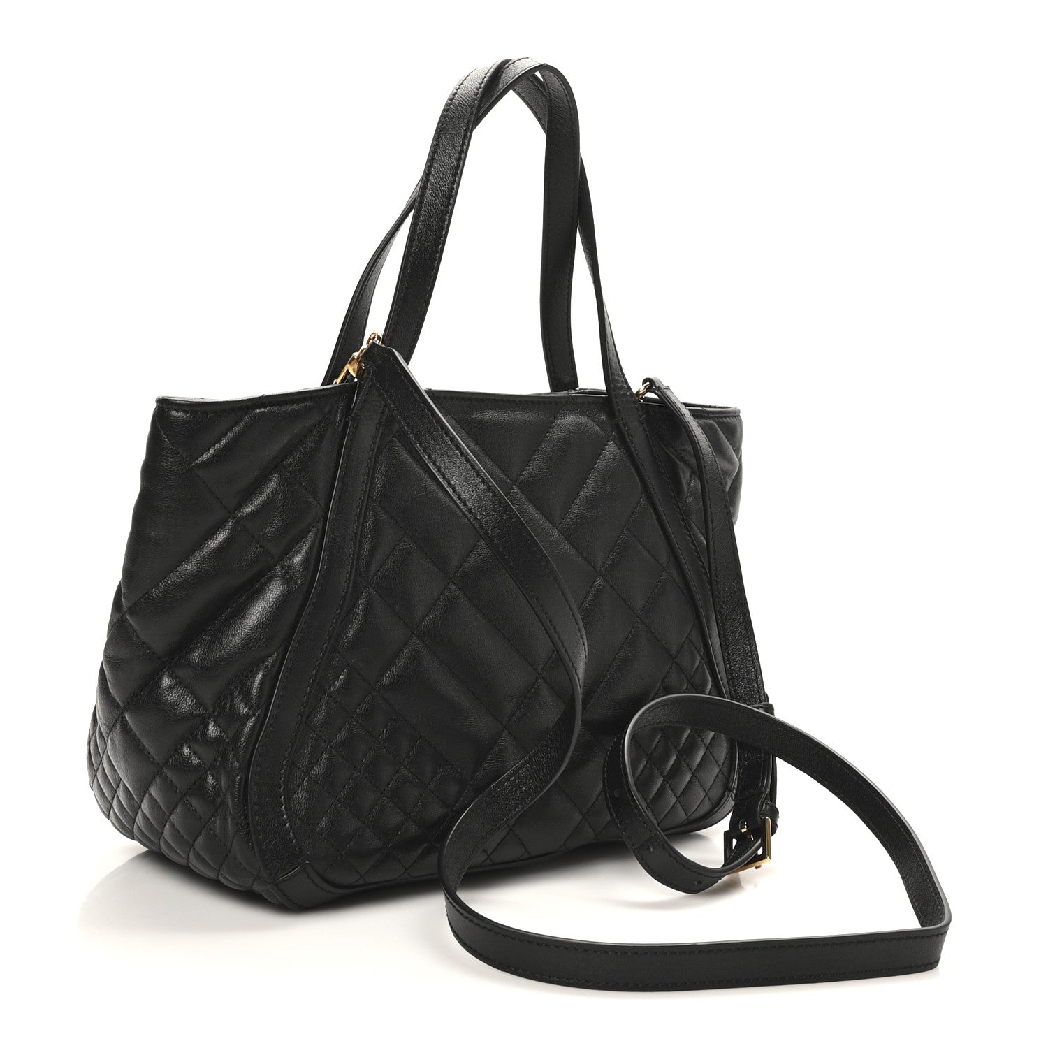 Versace Calfskin Quilted Greca Versace Small Goddess Tote Bag Black 3 of 10