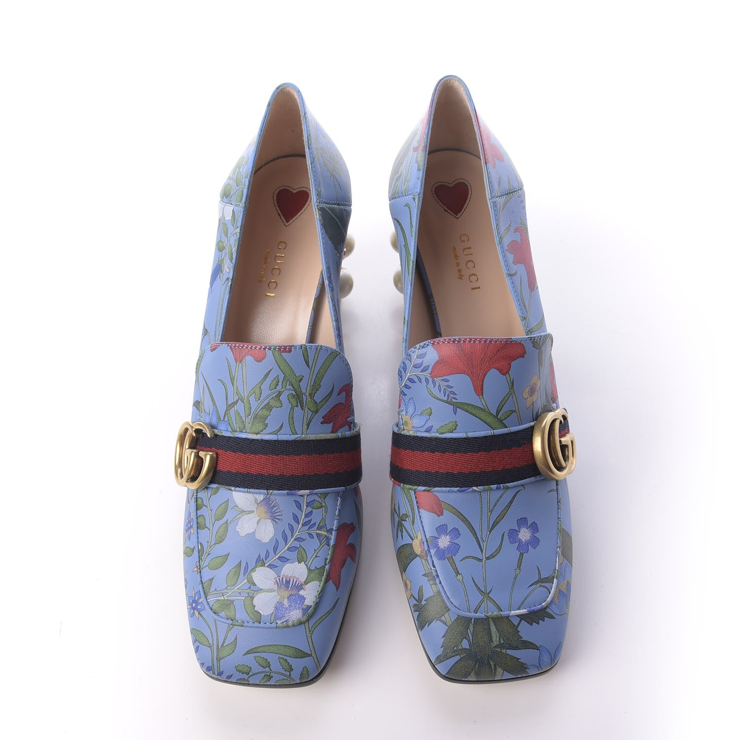 Gucci Apollo Calfskin Web Pearl New Flora Peyton 75mm Loafer Pumps 40.5 Azure 6 of 12
