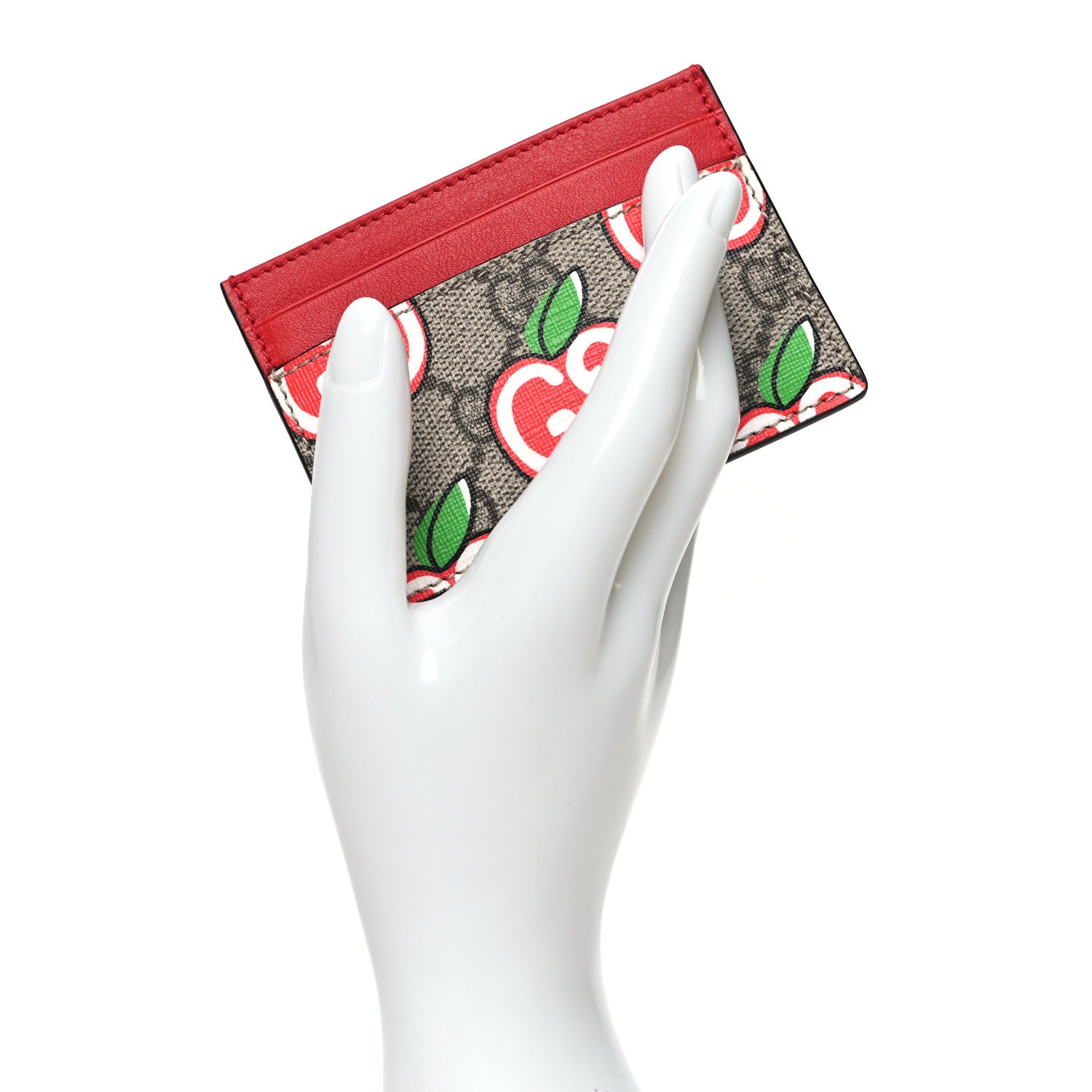 Gucci GG Supreme Monogram Apple Card Holder Beige Multicolor Lobster Red 2 of 8