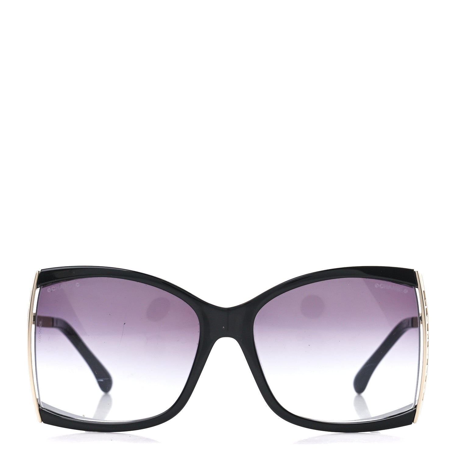 Chanel Acetate Metal Logo Square Sunglasses 71545A Black Gold 2 of 8