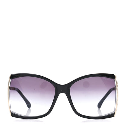 Chanel Acetate Metal Logo Square Sunglasses 71545A Black Gold 2 of 8