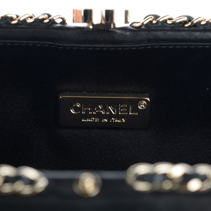 Chanel Lambskin Quilted Chain Around Clutch Black White 6 of 9