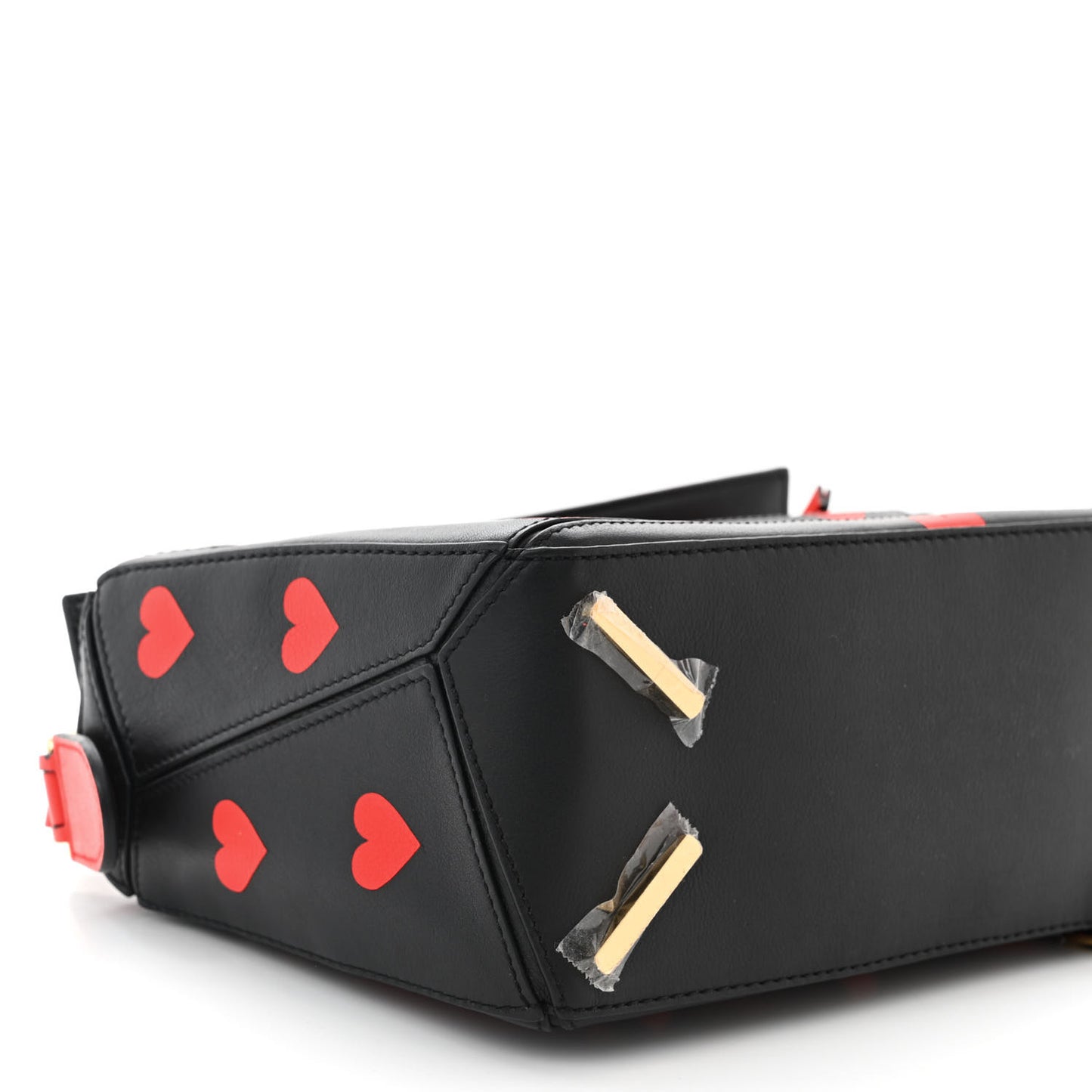 Calfskin Heart Print Small Puzzle Bag Black Red