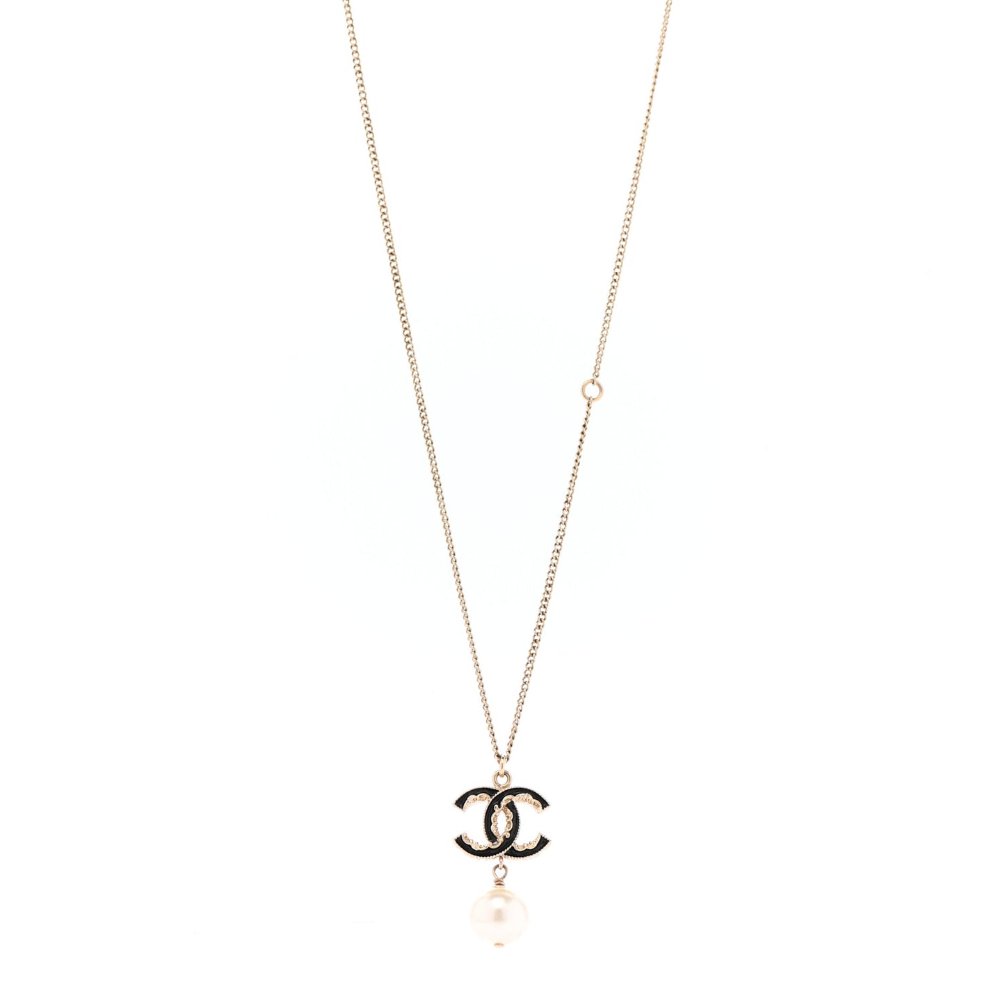 Enamel Pearl CC Baroque Drop Necklace Black Gold
