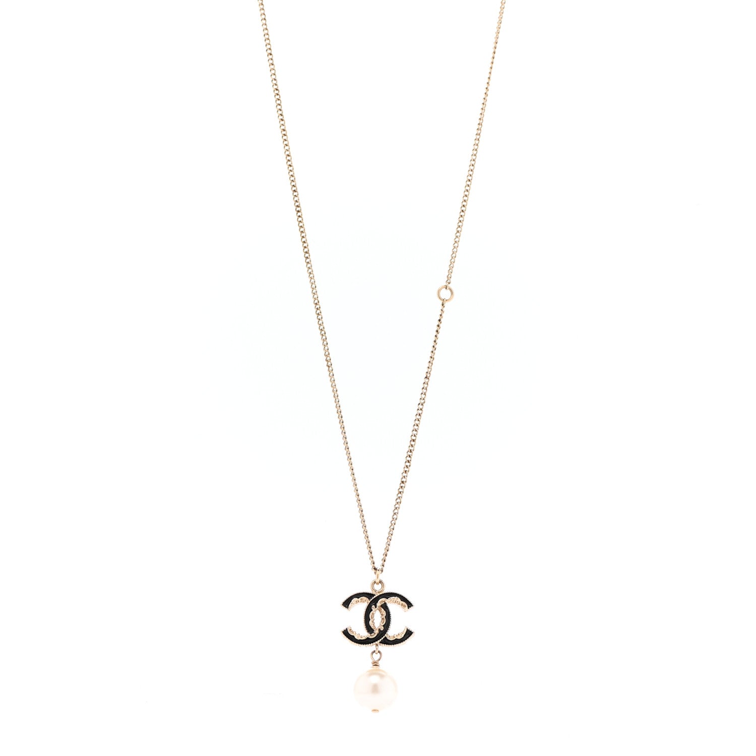 Chanel Enamel Pearl CC Baroque Drop Necklace Black Gold 1 of 7