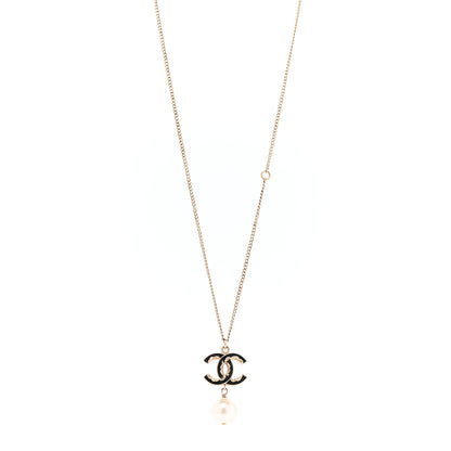 Chanel Enamel Pearl CC Baroque Drop Necklace Black Gold 1 of 7