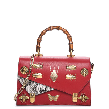 Gucci Calfskin Snakeskin Studded Small Ottilia Top Handle Bag Hibiscus Red 1 of 8
