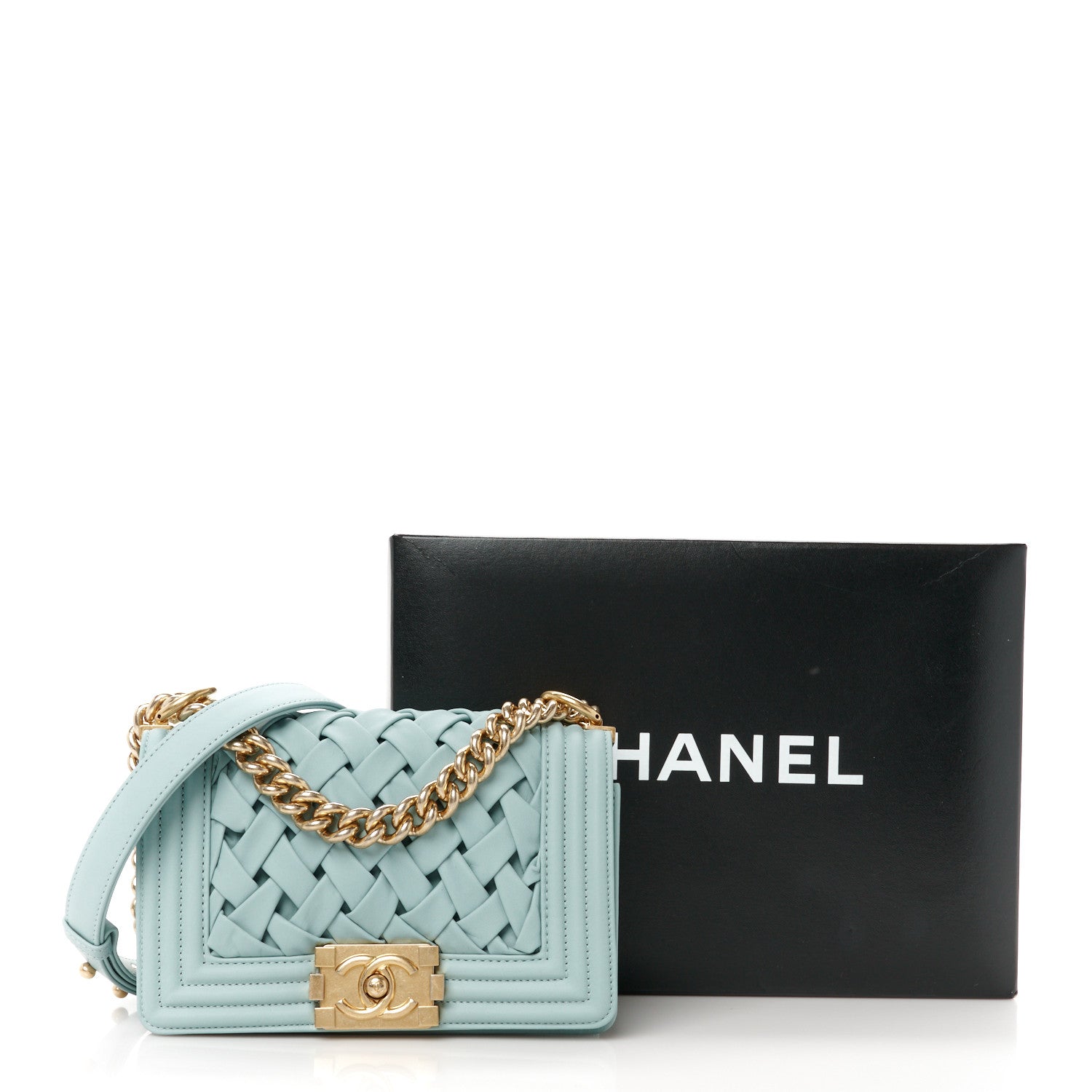 Chanel Lambskin Woven Small Chateau Boy Flap Light Blue 11 of 11