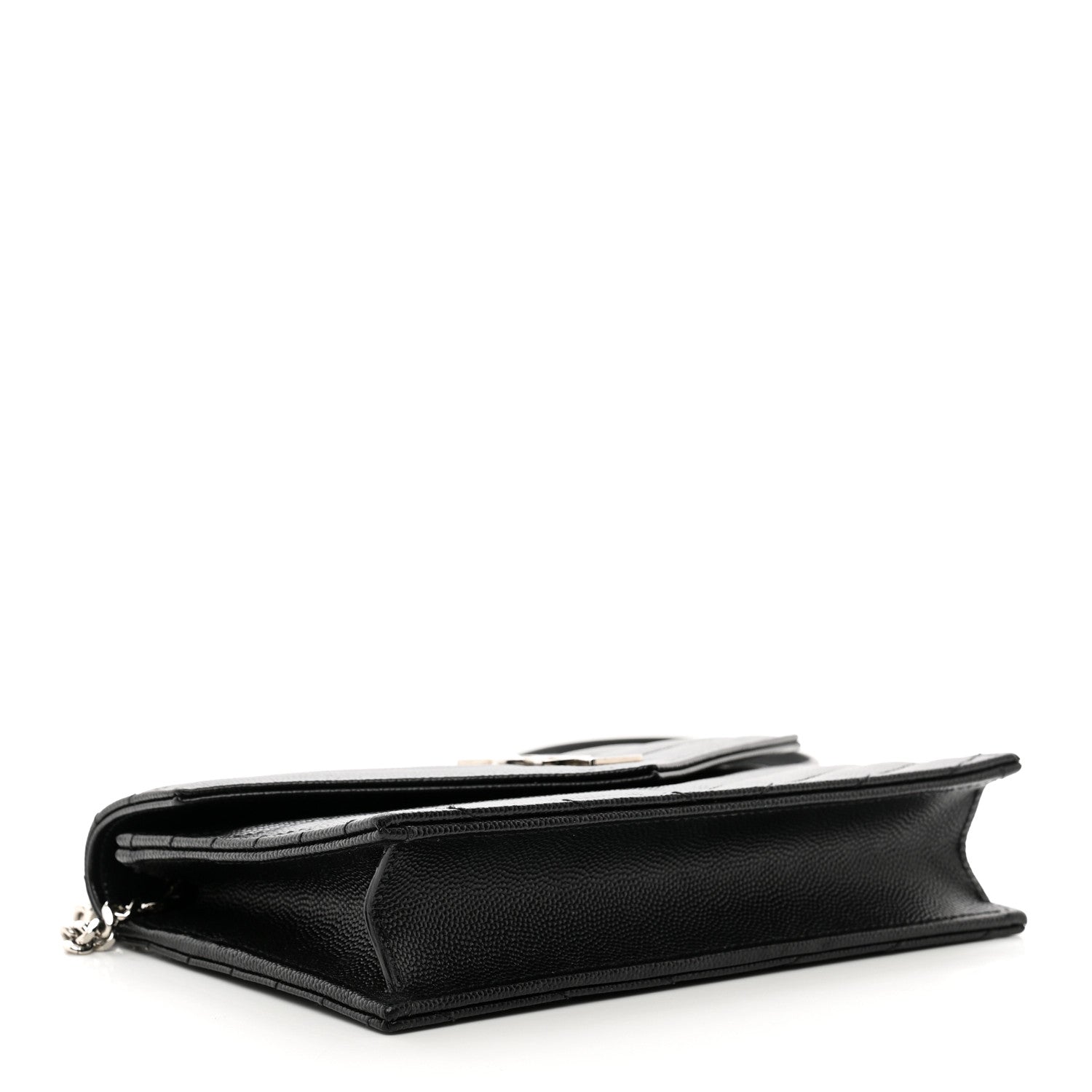 Saint Laurent Grain De Poudre Matelasse Chevron Monogram Envelope Chain Wallet Black 4 of 9