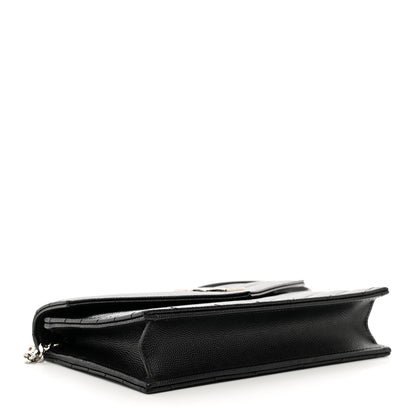 Saint Laurent Grain De Poudre Matelasse Chevron Monogram Envelope Chain Wallet Black 4 of 9