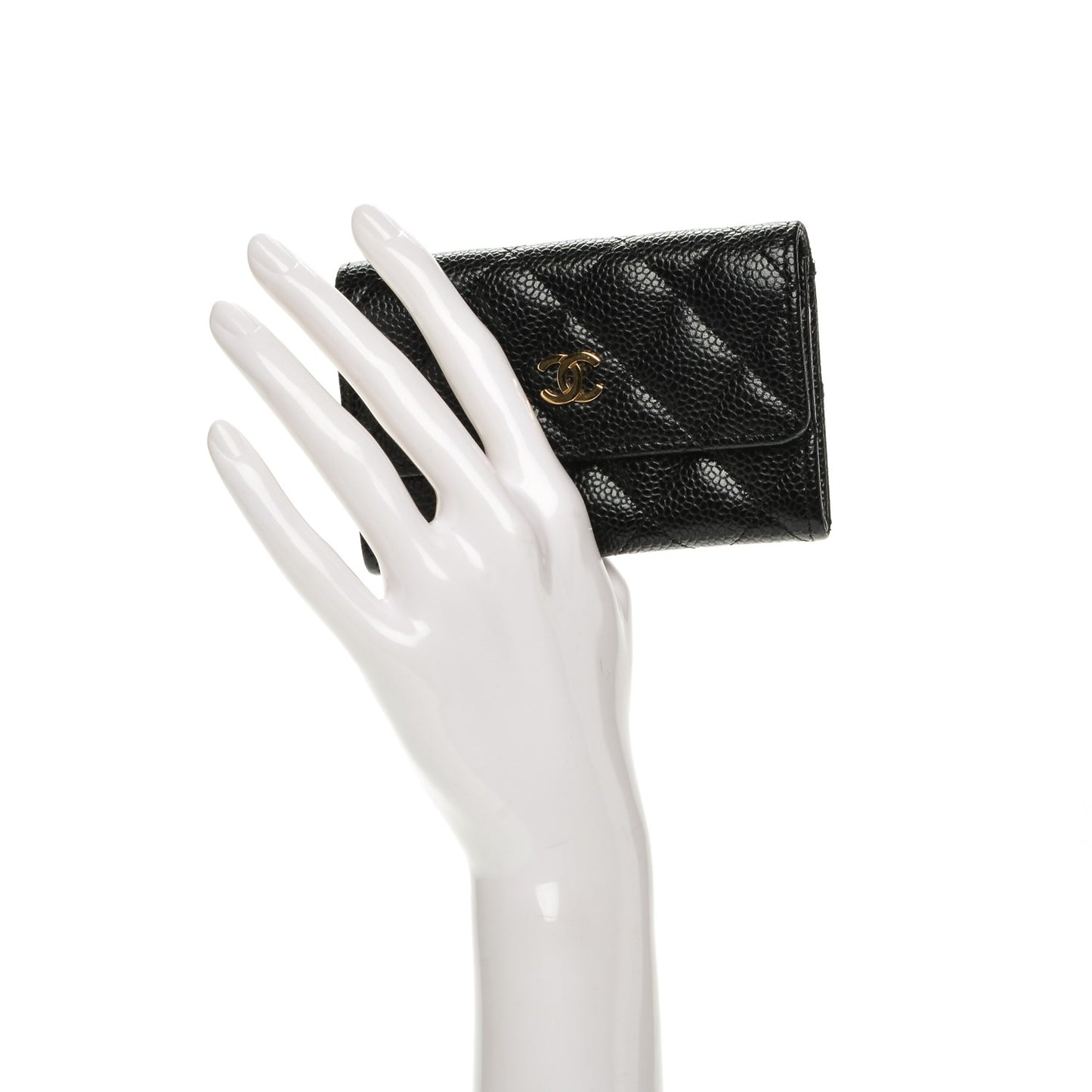 Caviar Quilted Flap Card Holder Black