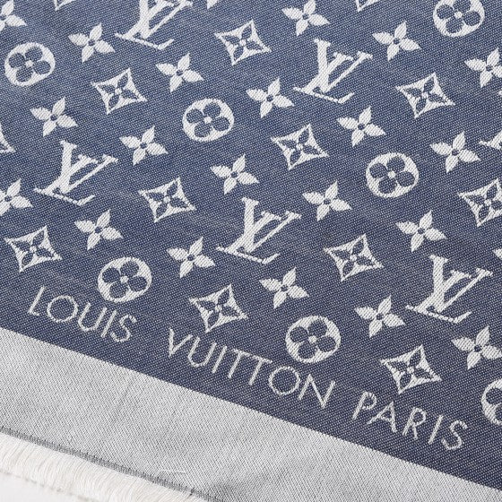 Silk Wool Monogram Denim Shawl Blue