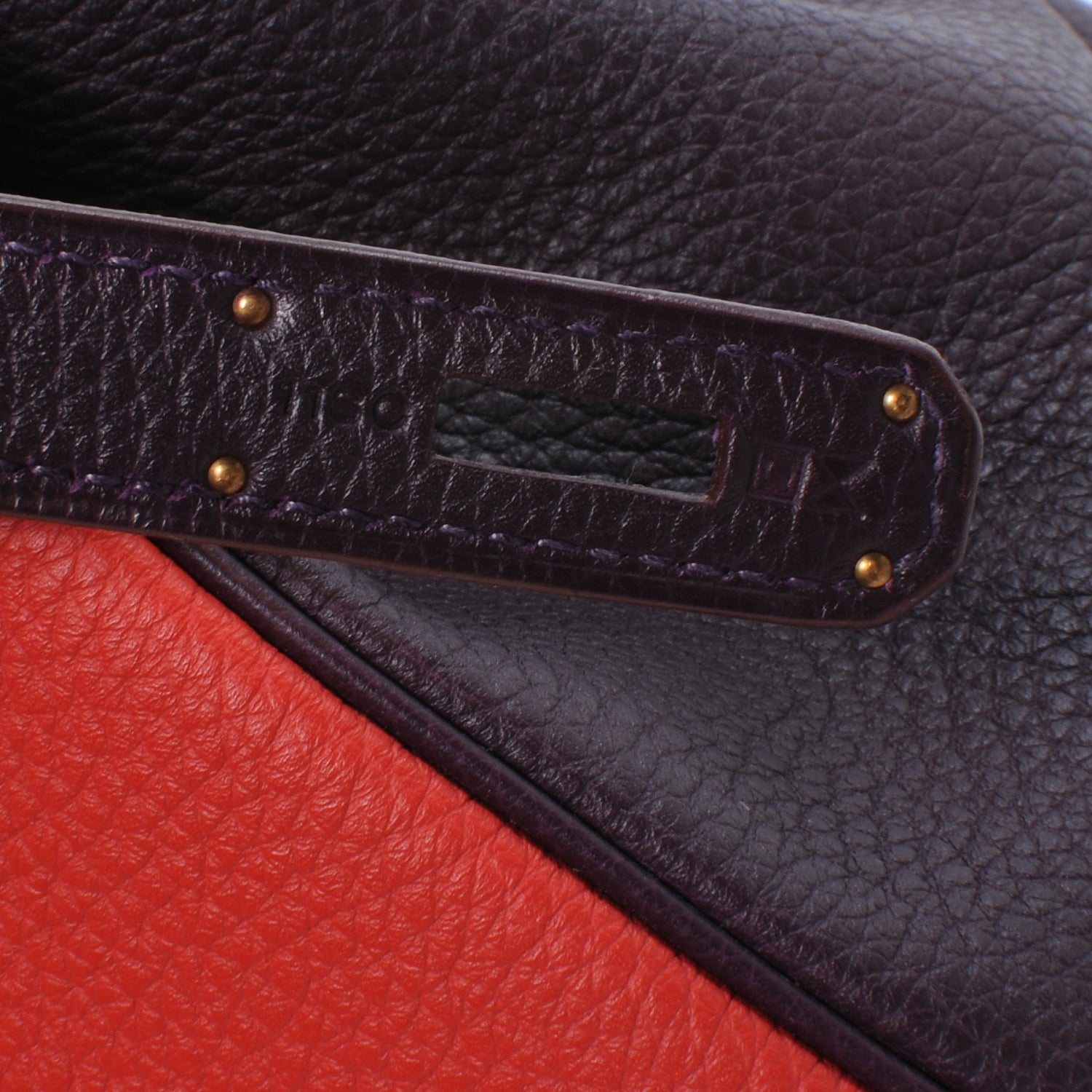 Hermes Togo Bi Color Horseshoe Birkin 35 Rouge Casaque and Raisin 7 of 13