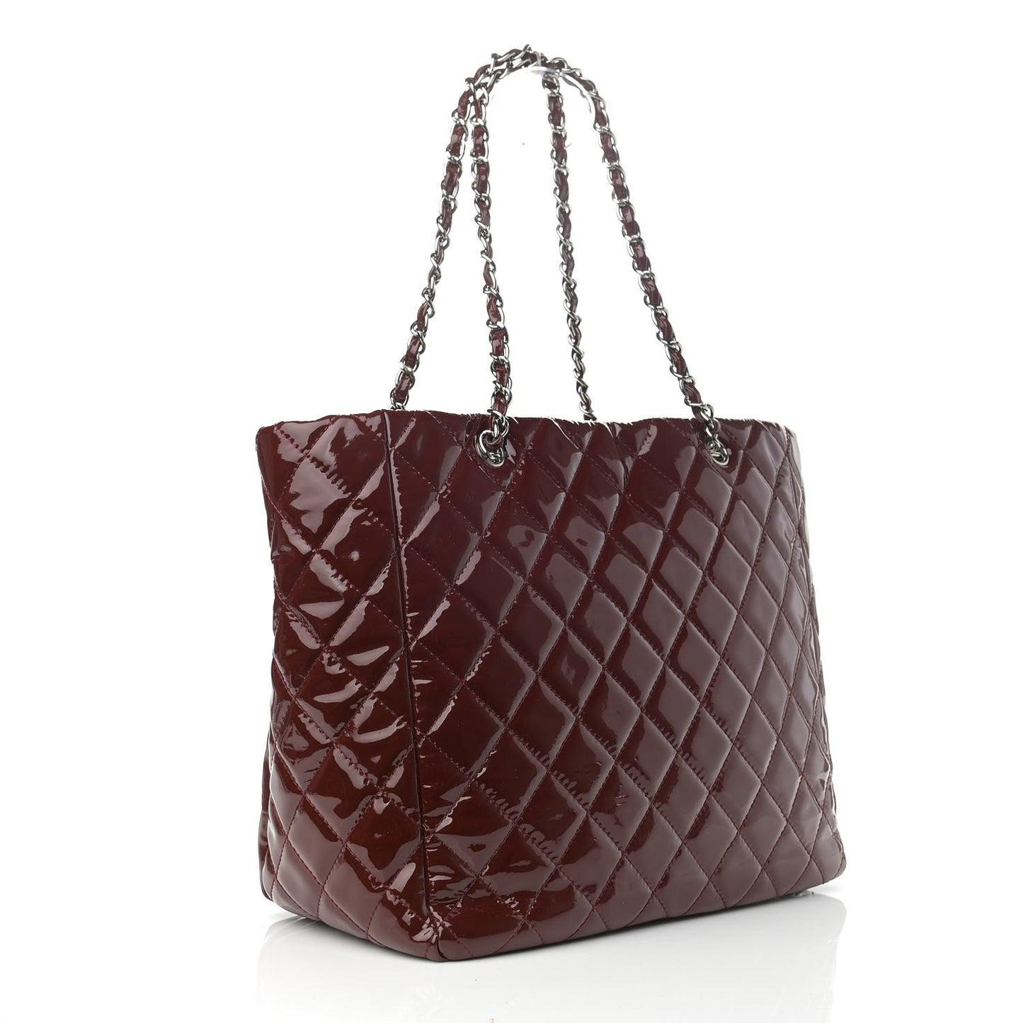 Patent Quilted Large Chic and Glitter Tote Dark Red