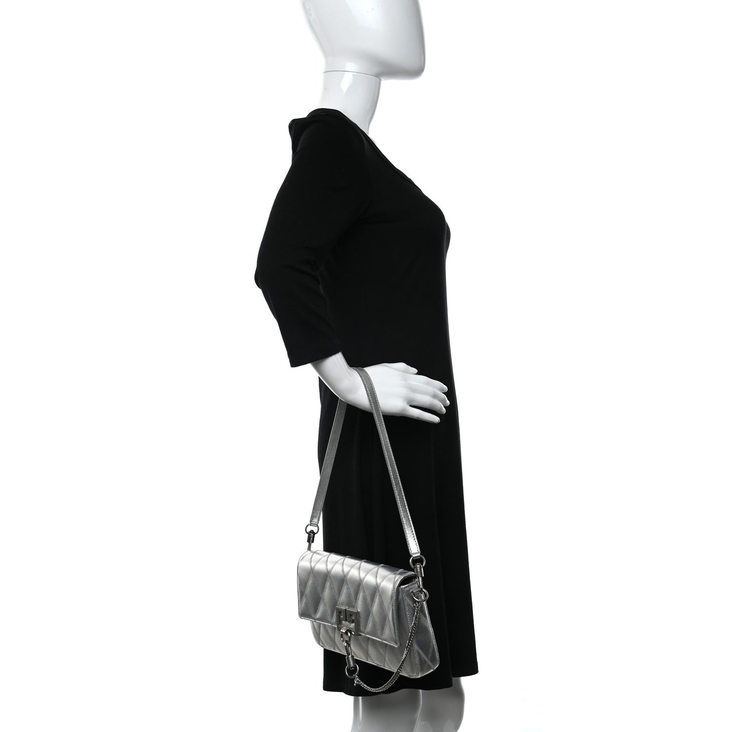 Metallized Canvas Charm Shoulder Bag Silver