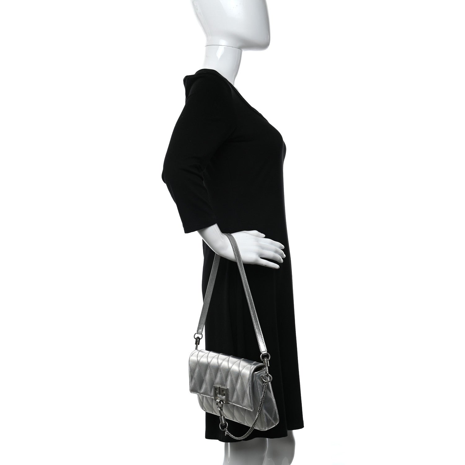 Givenchy Metallized Canvas Charm Shoulder Bag Silver 2 of 8