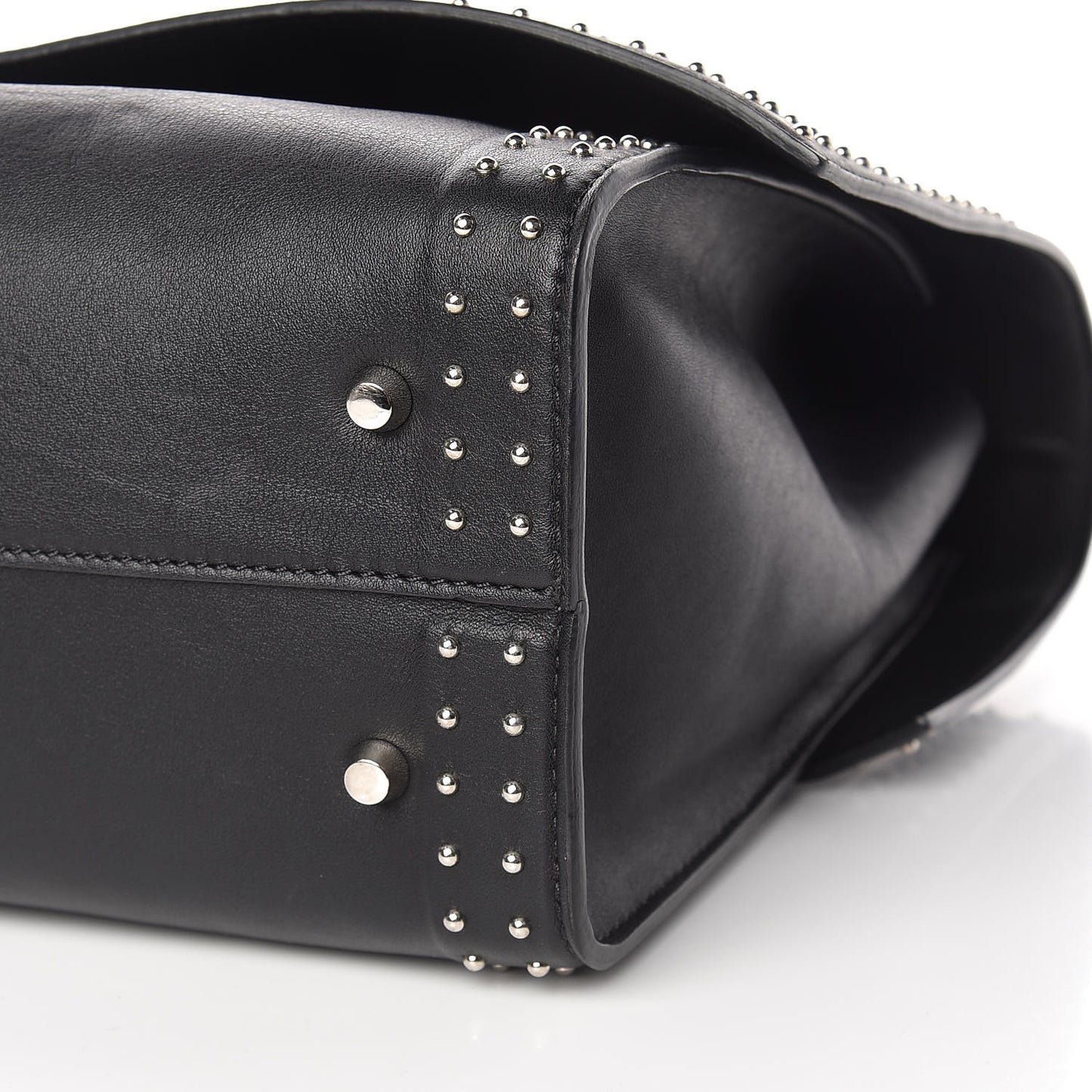 Grained Calfskin Studded Medium Shark Lock Satchel Black
