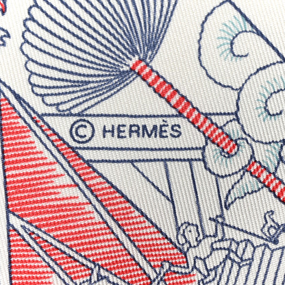 Hermes Silk Animapolis Scarf 90 White Bleu Azur Rouge 4 of 4