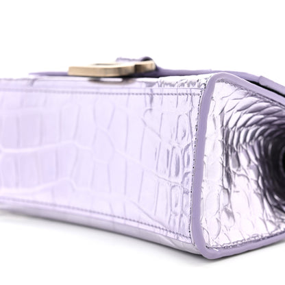 Balenciaga Metallic Calfskin Crocodile Embossed Hourglass Top Handle Bag XS Lilac 11 of 13