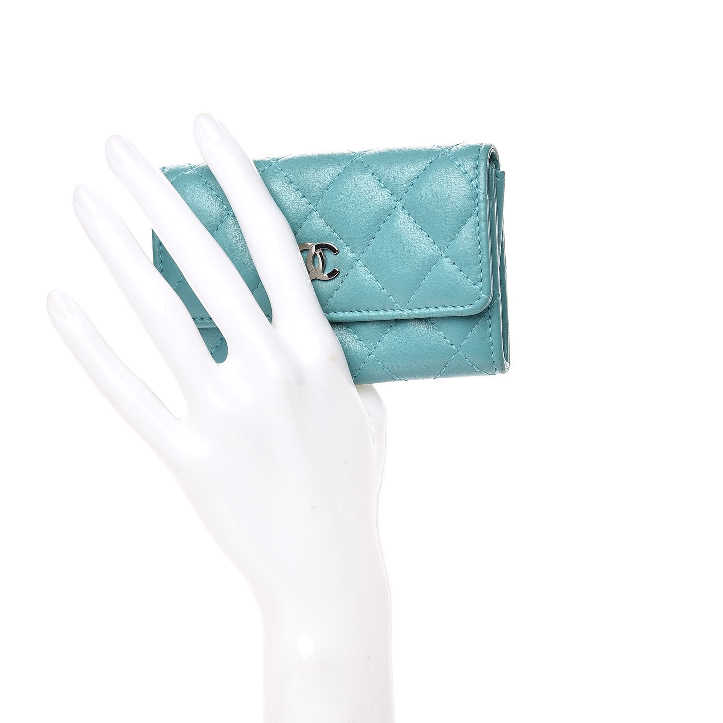 Lambskin Quilted Card Holder Turquoise