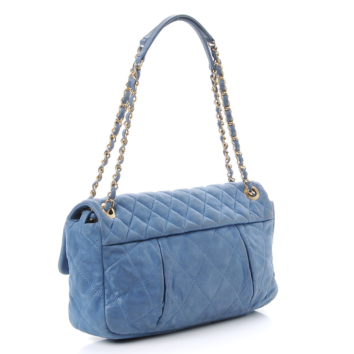 Iridescent Calfskin Large Chic Quilt Flap Blue