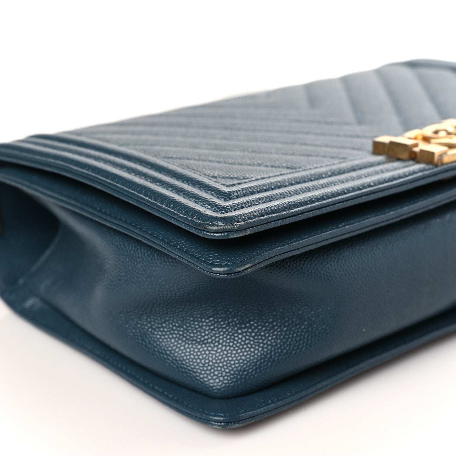 Chanel Caviar Chevron Quilted New Medium Boy Flap Blue 8 of 9
