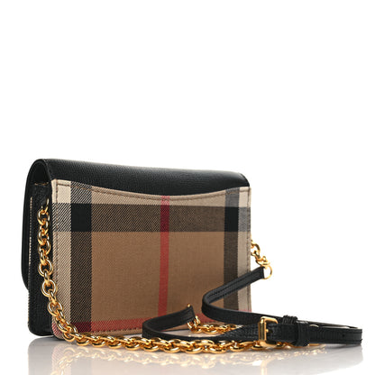Burberry Grained Calfskin House Check Tartan Mix Hampshire Wallet On Chain Black 3 of 9