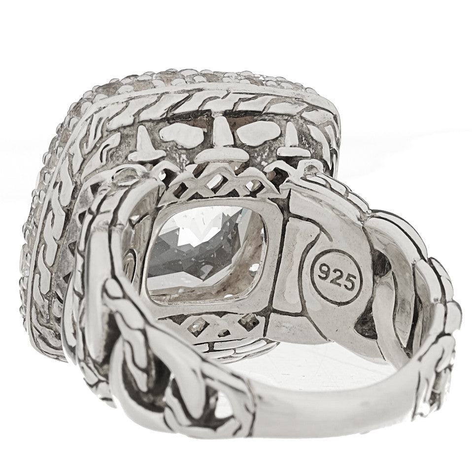 John Hardy Sterling Silver White Topaz Batu Classic Square Ring 55 7.25 5 of 6