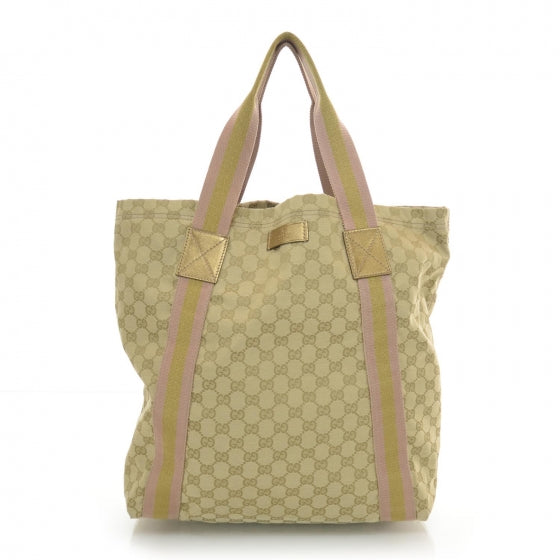 GG Monogram Medium Web Handle Vertical Tote Pink Gold