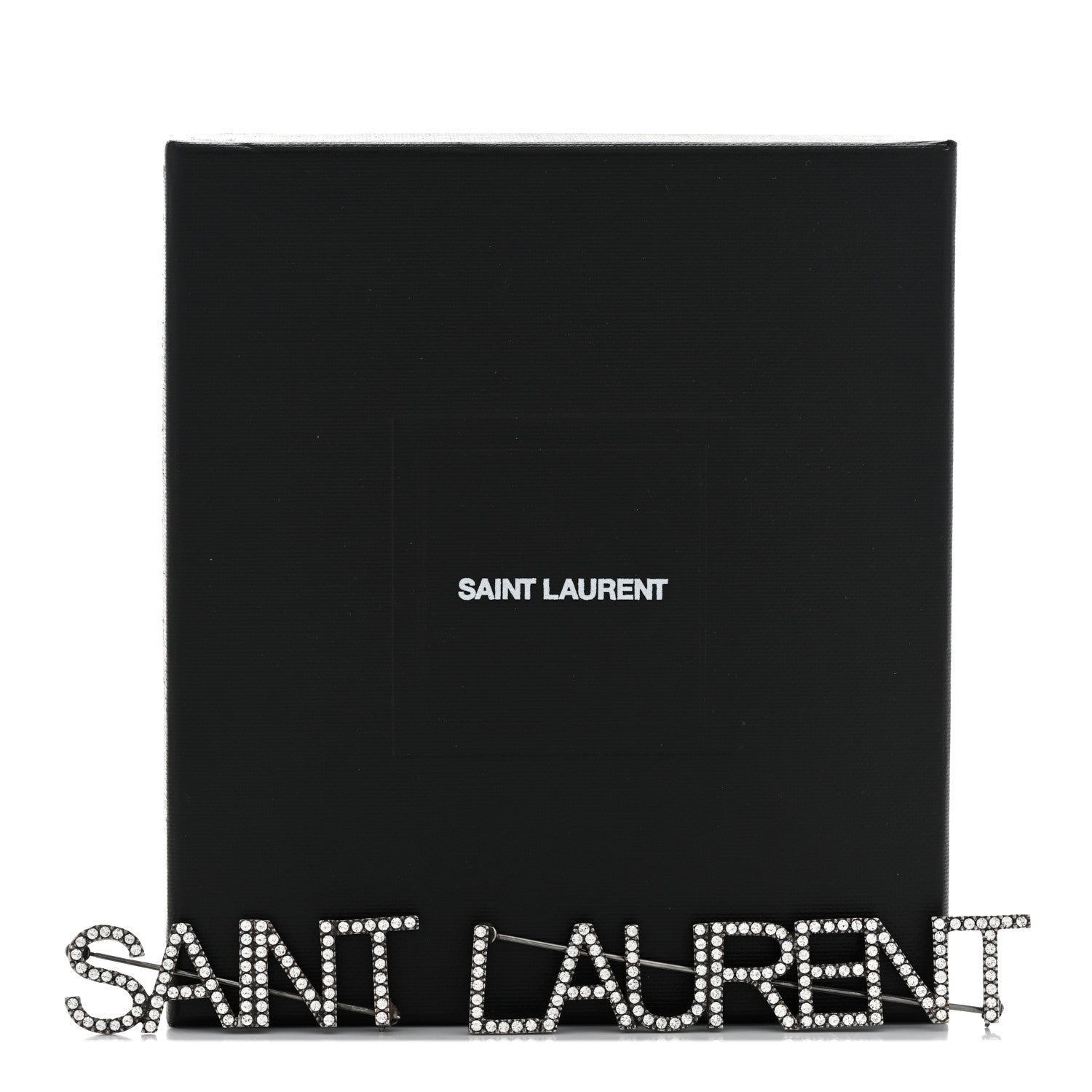 Saint Laurent Brass Crystal Logo Brooch Set Silver 6 of 6