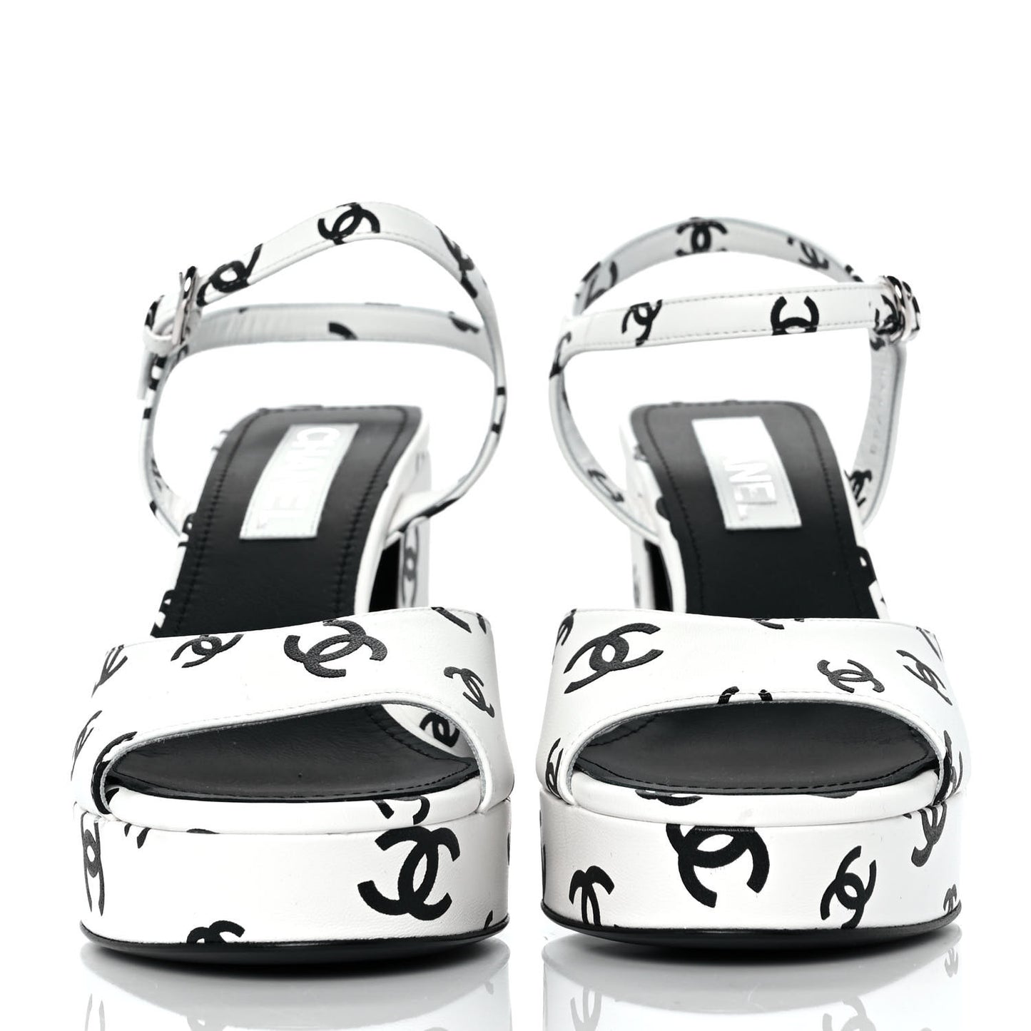 Printed Lambskin Coco Beach Platform Sandals 40 White Black
