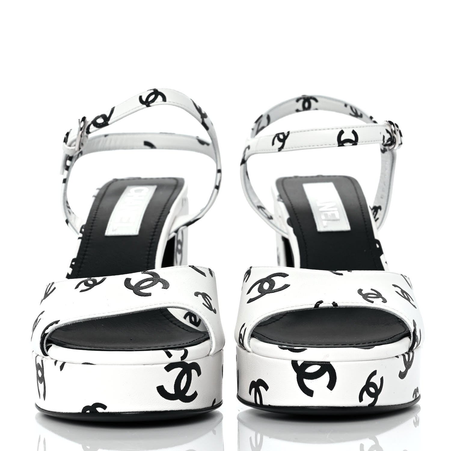 Chanel Printed Lambskin Coco Beach Platform Sandals 40 White Black 2 of 9