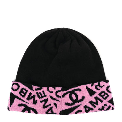 Chanel Cashmere Cotton Knit CC Cambon Beanie Hat Pink Navy Blue 2 of 3