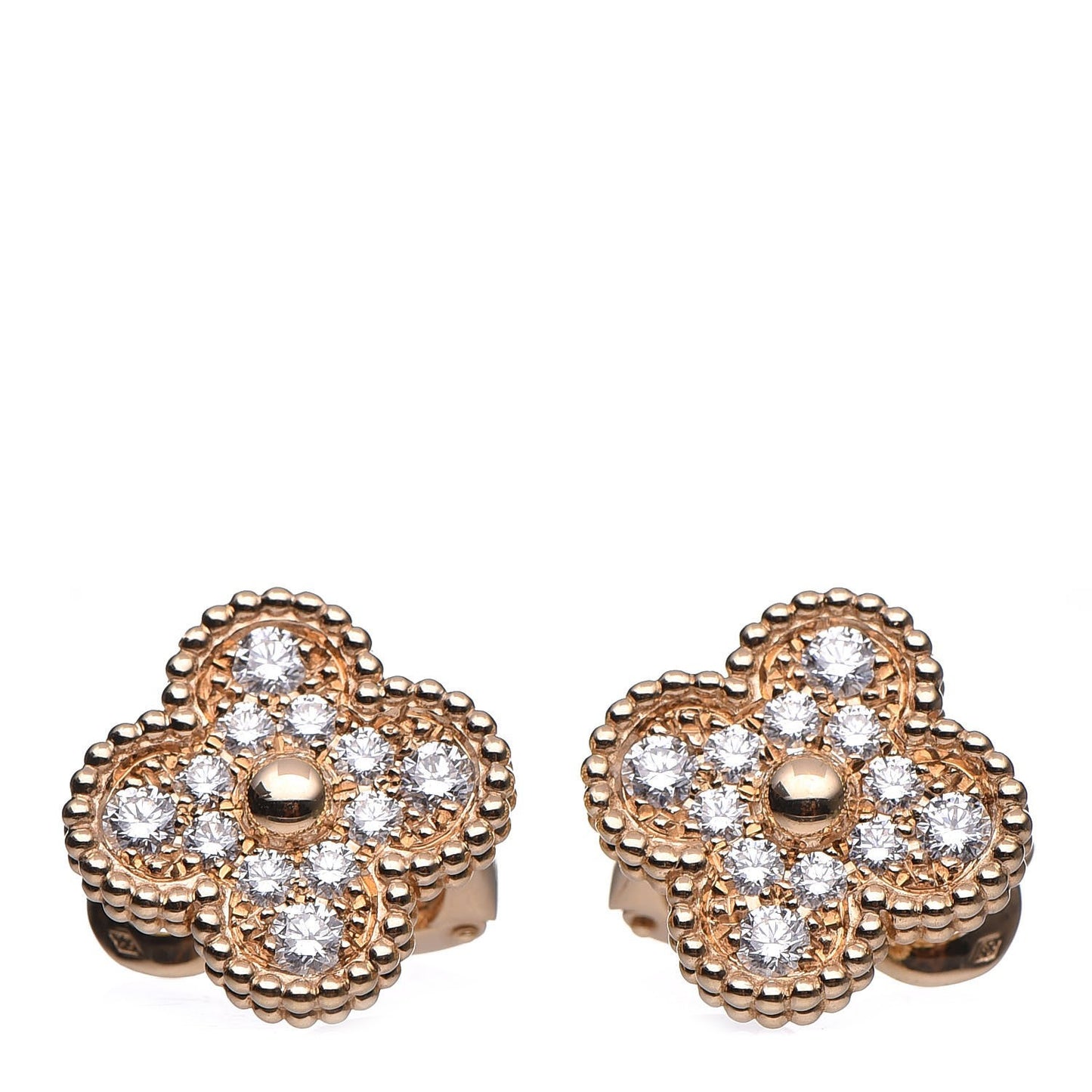 18K Yellow Gold Diamond Vintage Alhambra Earrings