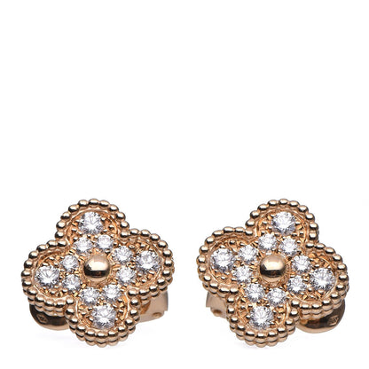 Van Cleef & Arpels 18K Yellow Gold Diamond Vintage Alhambra Earrings 1 of 10