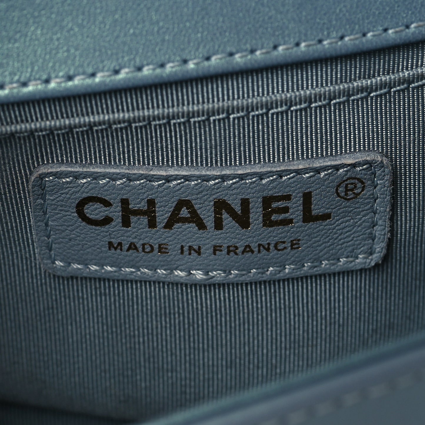 Iridescent Glazed Calfskin Quilted Small Boy Flap Light Blue