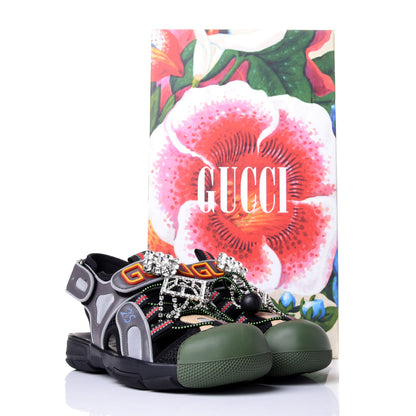 Gucci Mesh Fabric Tinsel Sport Sandals 35.5 Black Silver Green 10 of 10