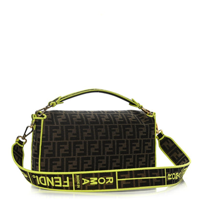 Fendi Fabric Jacquard FF 1974 Large Baguette Tobacco Moro Giallo Fluo 2 of 11