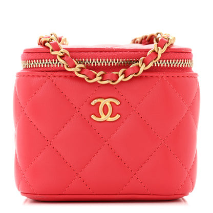 Chanel Lambskin Quilted Pearl Crush Mini Vanity Case With Chain Dark Pink 1 of 11