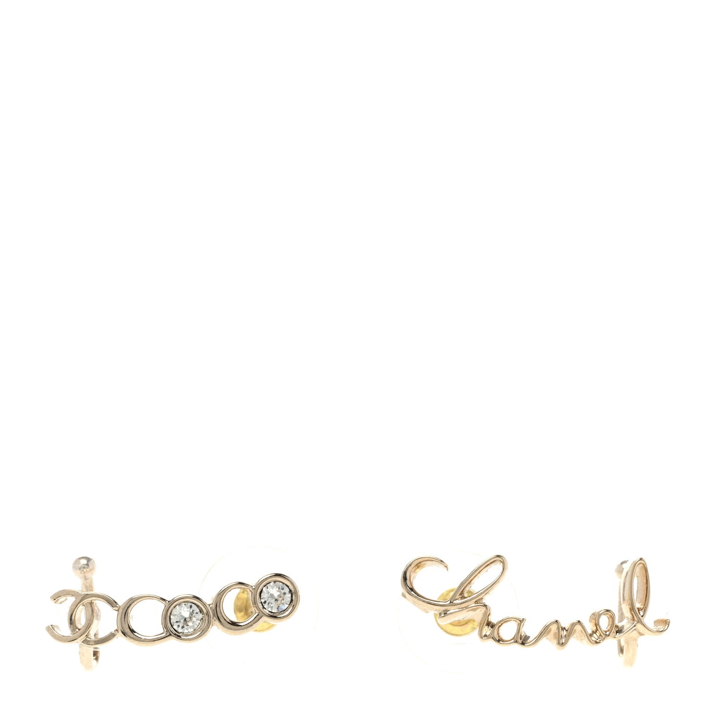 Metal Crystal Coco Script CC Climber Earrings Gold