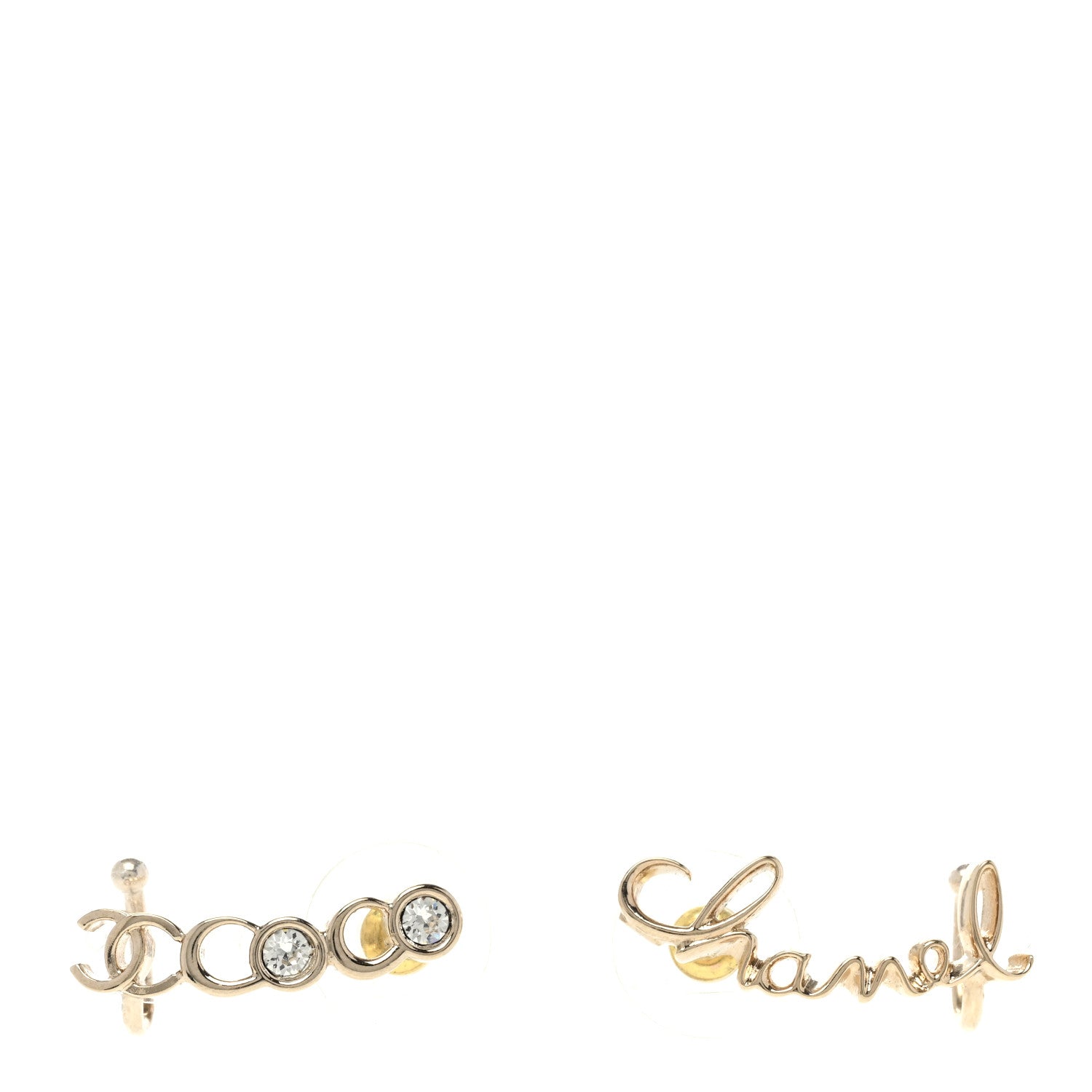 Chanel Metal Crystal Coco Script CC Climber Earrings Gold 1 of 5