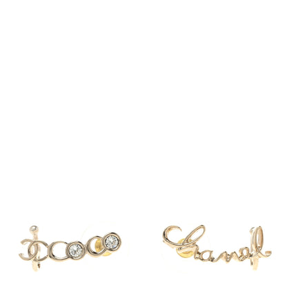 Chanel Metal Crystal Coco Script CC Climber Earrings Gold 1 of 5