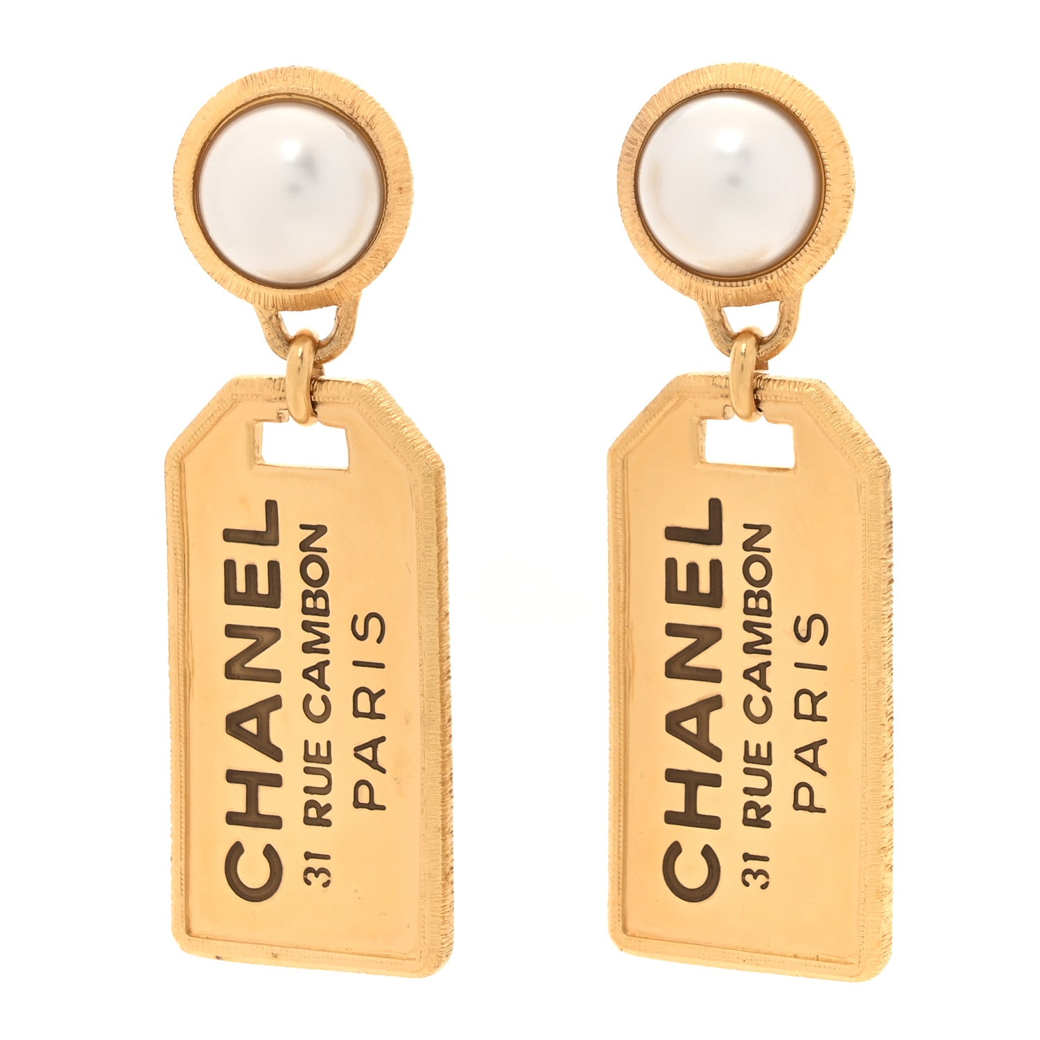 Chanel Pearl CC Tags Drop Earrings Gold 1 of 6