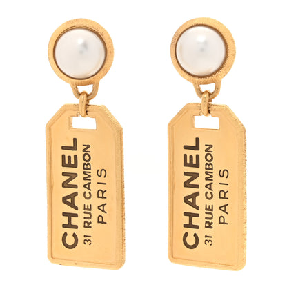 Chanel Pearl CC Tags Drop Earrings Gold 1 of 6