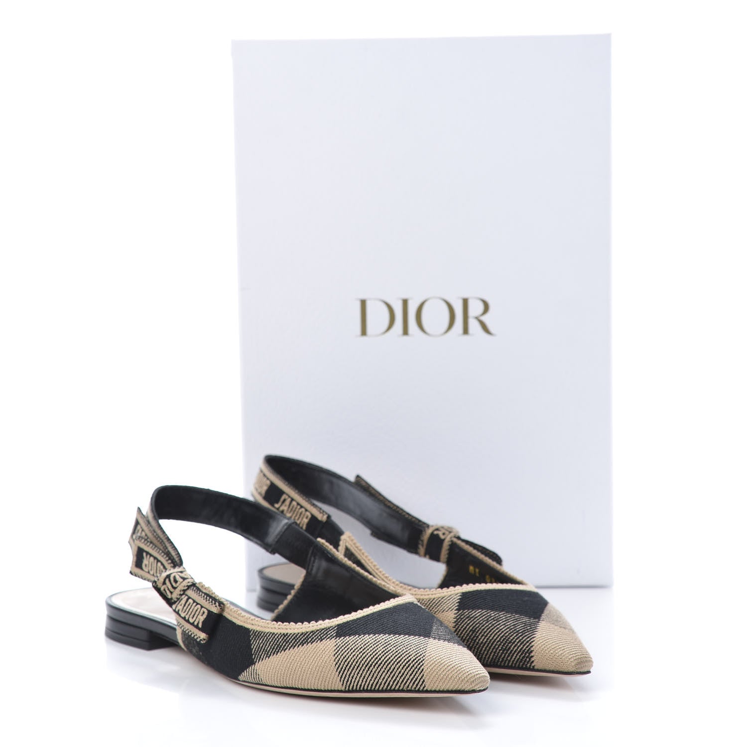 Christian Dior Cotton Ribbon Check'N'Dior J'Adior Slingback Ballet Flats 38 Black Beige 11 of 11