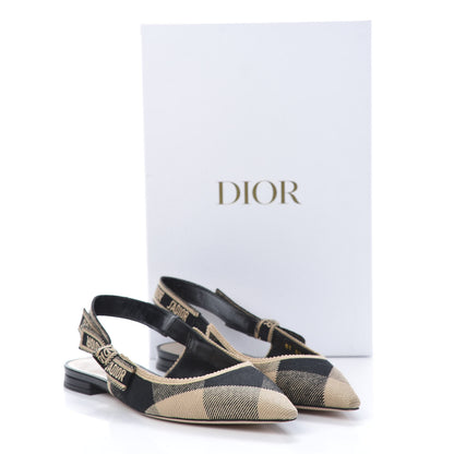 Christian Dior Cotton Ribbon Check'N'Dior J'Adior Slingback Ballet Flats 38 Black Beige 11 of 11