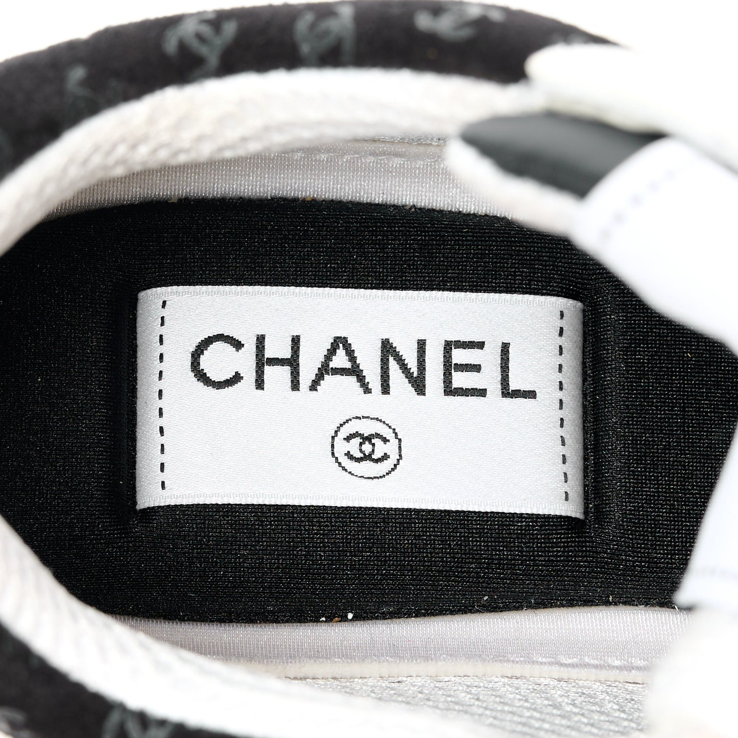 Nylon Suede Calfskin Printed CC Sneakers 36 White Black