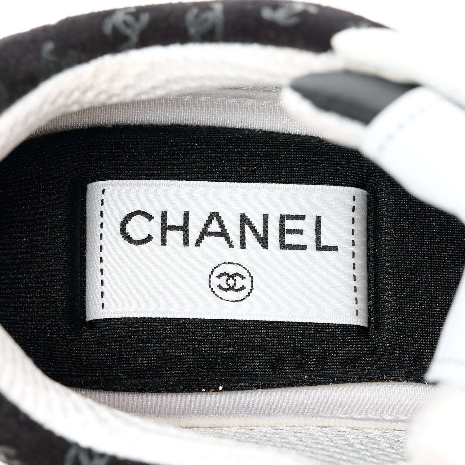 Chanel Nylon Suede Calfskin Printed CC Sneakers 36 White Black 7 of 9