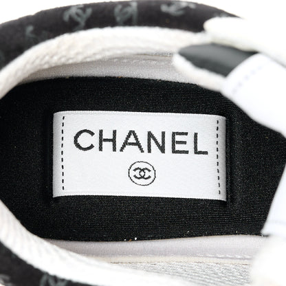 Chanel Nylon Suede Calfskin Printed CC Sneakers 36 White Black 7 of 9